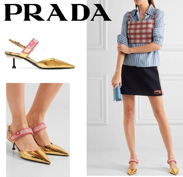 プラダ シューズ コピー PRADA メタリック レザー スリングバック パンプス