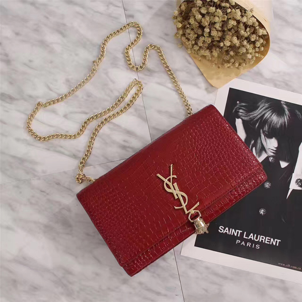 サンローラン バッグ コピー 2018SS SAINT LAURENT カーフ タッセル付クロコ型押レザーショルダー 354119DND0N1203 RED