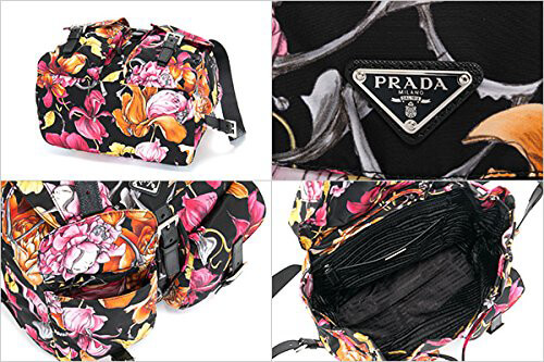 プラダ リュック コピーサック PRADA バッグ アウトレット 1BZ811 TESSUTO STAMPAT NERO DIS.FIO バックパック デイバッグ 花柄 フラワープリント ブラックマルチ