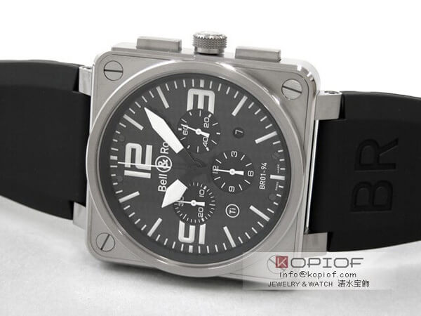 ベル＆ロス スーパーコピーBell＆Ross BR01-94 TITANIUM クロノグラフ ラバーベルト ブラック/ホワイトアラビア