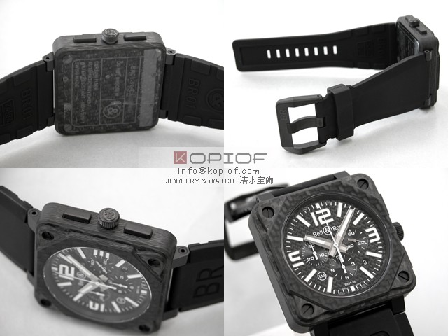 ベル＆ロス スーパーコピーBell＆Ross BR01-94 CARBON FIBER クロノグラフ ラバーベルト ブラックカーボン/ホワイトアラビア