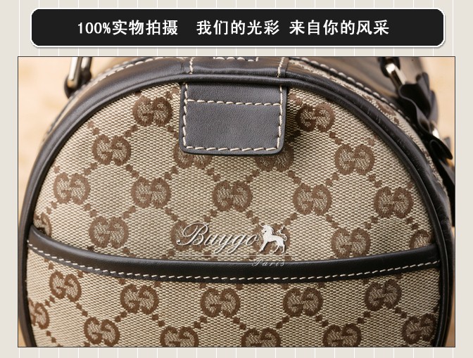 グッチ バッグ スーパーコピー【グッチGUCCI】GG柄レザーコンビ お花フラワーコサージュ付きロールボストンバッグ：ハンド：茶 189825