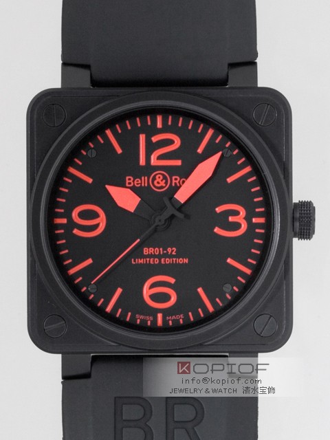 ベル＆ロス スーパーコピーBell＆Ross BR01-92 RED 世界限定500本 ラバーベルト ブラック/レッドアラビア