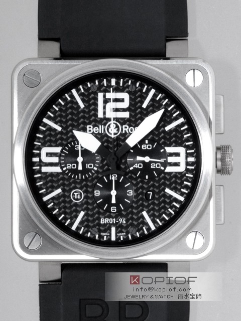 ベル＆ロス スーパーコピーBell＆Ross BR01-94 TITANIUM クロノグラフ ラバーベルト ブラック/ホワイトアラビア