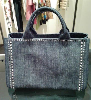 プラダ カナパ コピーPRADA2014新作SS 2WAYビジュー付トート BN2642 デニム/CORDA