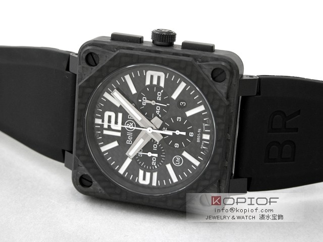 ベル＆ロス スーパーコピーBell＆Ross BR01-94 CARBON FIBER クロノグラフ ラバーベルト ブラックカーボン/ホワイトアラビア