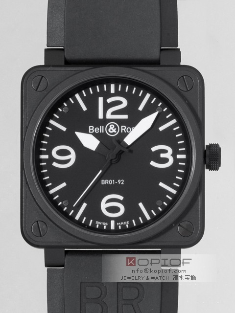 ベル＆ロス スーパーコピーBell＆Ross BR01-92 CARBON ラバーベルト ブラック/ホワイトアラビア