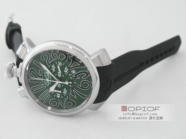 ガガミラノ クロノ48MM スーパーコピークォーツ 5050.6 ブラックラバー グリーン/ブラックアラビア