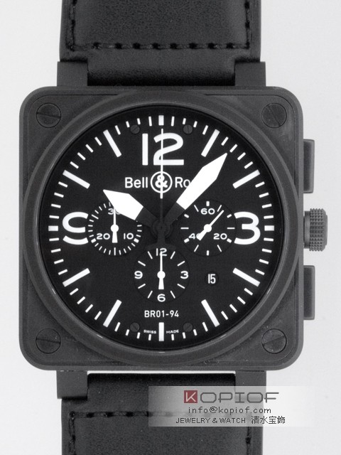 ベル＆ロス スーパーコピーBell＆Ross BR01-94 CARBON クロノグラフ カーフベルト ブラック/ホワイトアラビア