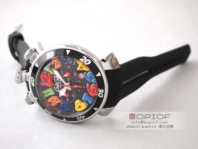 ガガミラノ クロノ48MM スーパーコピークォーツ 6050.2 ブラックラバー ブラック/マルチカラーアラビア