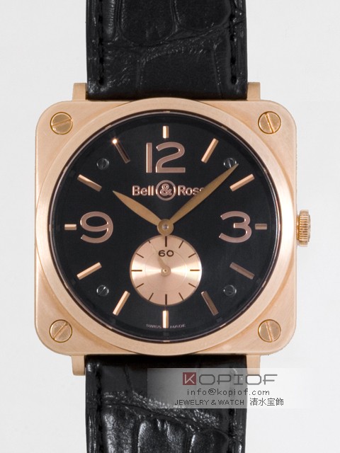 ベル＆ロス スーパーコピーBell＆Ross BR-S PINK GOLD クロコベルト ブラック/ピンクゴールドアラビア