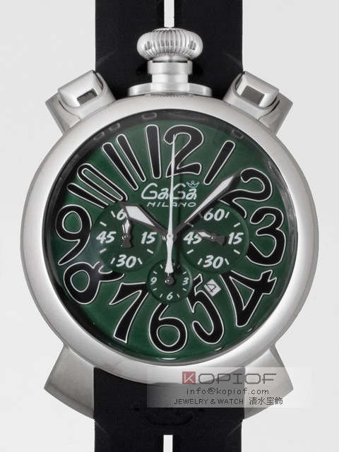 ガガミラノ クロノ48MM スーパーコピークォーツ 5050.6 ブラックラバー グリーン/ブラックアラビア