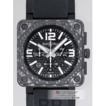 ベル＆ロス スーパーコピーBell＆Ross BR01-94 CARBON FIBER クロノグラフ ラバーベルト ブラックカーボン/ホワイトアラビア