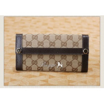 グッチ 財布 スーパーコピーGUCCI グッチ GGキャンバス Wホック長財布ベージュ×ダークブ...