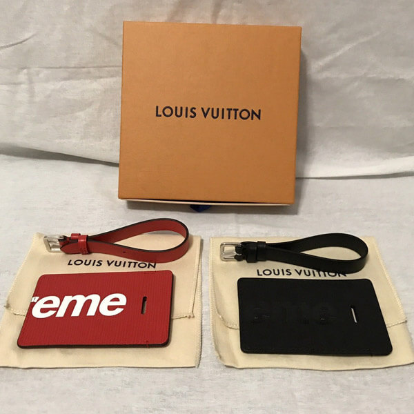 ルイ ヴィトン コピー ネームタグ2点セット M67726 コラボ キーホルダー ブラック レッド エピ シュ リーム louis vuitton supreme