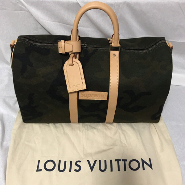 ルイヴィトン コピー Supreme Louis Vuitton Monogram M43466 キーポル バンドリエール45 モノグラム カモフラージュ ボストンバッグ コットン ヌメ革 グリーン ユニセックス