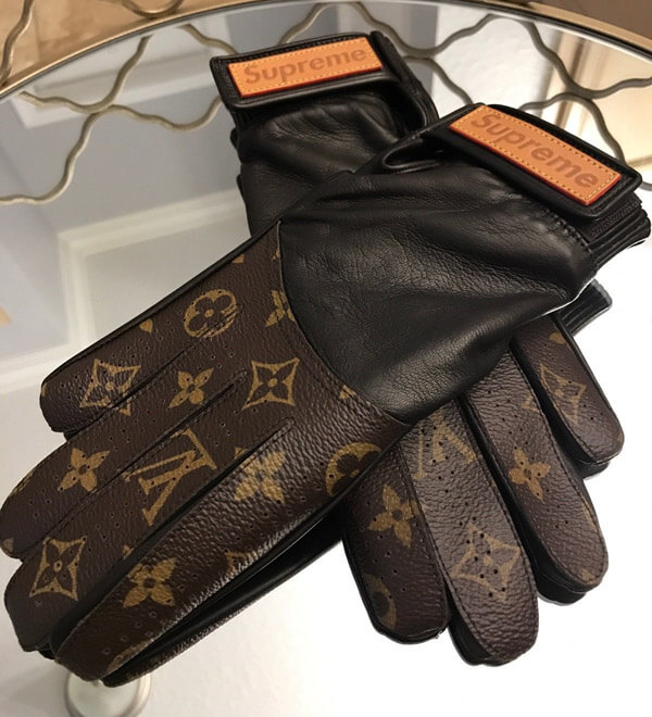 Supreme手袋 シュプリームコピー LOUIS VUITTON 17AW レザーモノグラムグローブ レザー手袋 ブラウン 