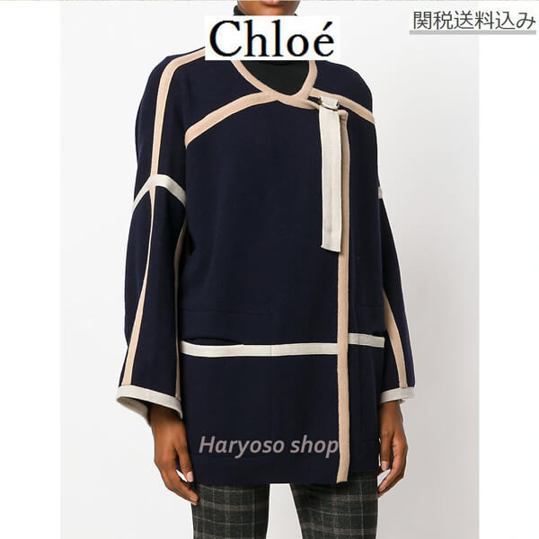 クロエCholeニットコート 長袖 ネイビー クロエ 服 レディース スーパーコピー