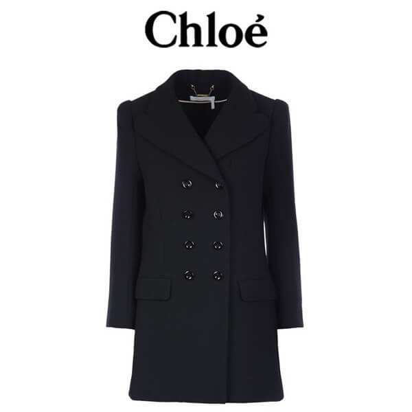 クロエ Chloe ウールクレープロングダブルブレストジャケット クロエ 服 レディース スーパーコピー