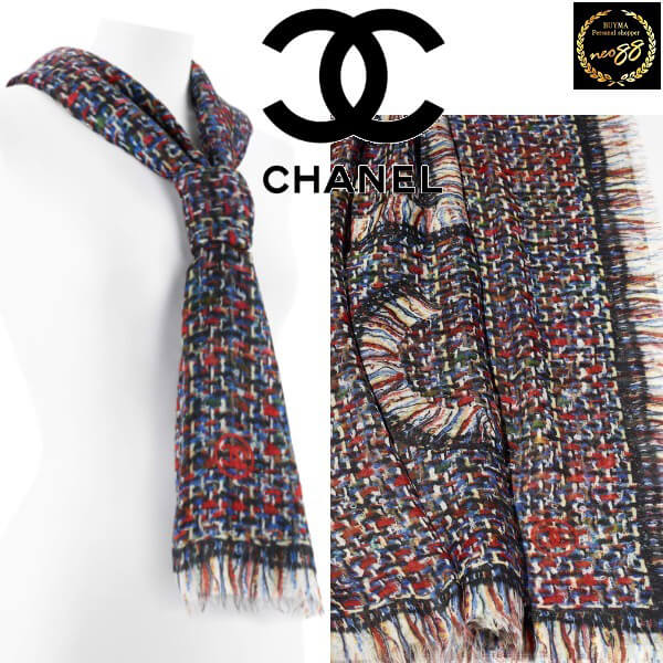 2018秋冬 CHANEL シャネル マフラー コピー ウール スカーフ ネイビーブルー&レッド