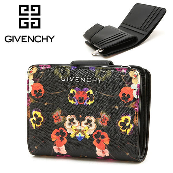 ジバンシー 財布コピーGIVENCHYフラワー財布 黒 ウォレット BC06363563 960 花柄