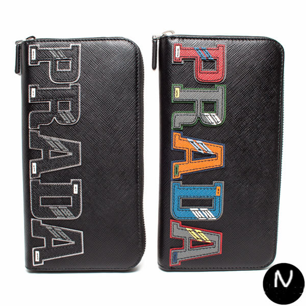 プラダ 財布コピーPRADA 2ML317 2EC4 F0002 白のラインロゴのラウンドジップタイプ 牛革財布 サフィアーノカーフ