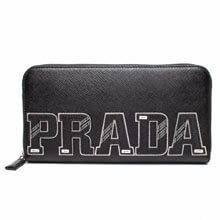 プラダ 財布コピーPRADA 2ML317 2EC4 F0002 白のラインロゴのラウンドジップタイプ 牛革財布 サフィアーノカーフ