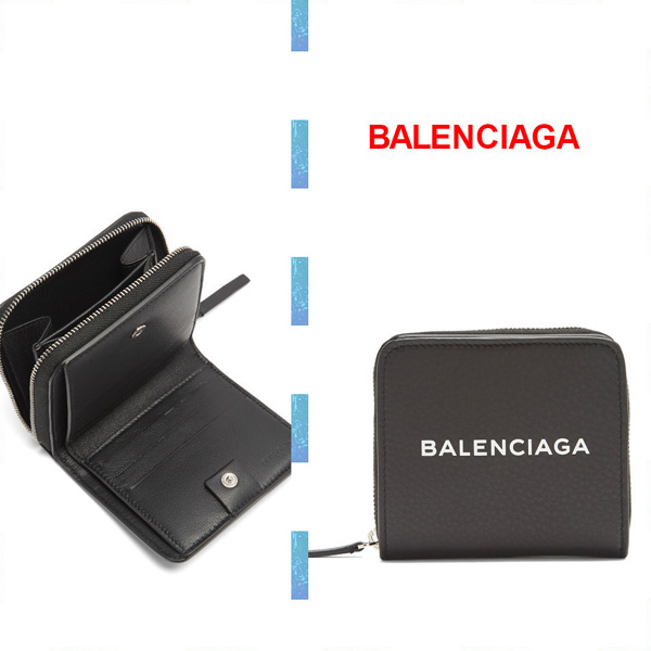 新作BALENCIAGA 折りたたみ財布 ブラック ラウンドジップ ロゴ 財布 バレンシアガスーパーコピー