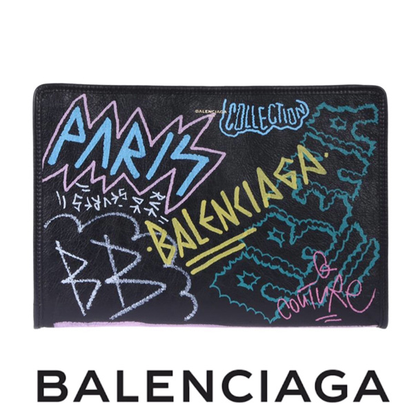 BALENCIAGA クラッチバッグ Bazar Graffiti Clutch in Arena Leather バレンシアガスーパーコピー