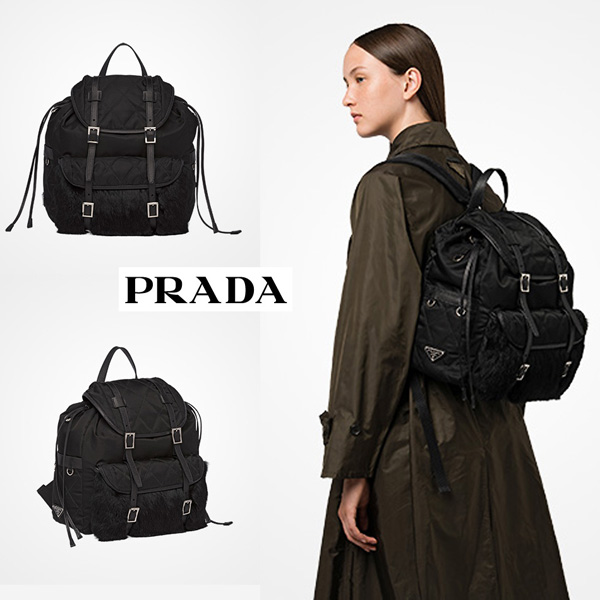 PRADA リュック ファブリック ファー プラダ うさぎ バックパック 1BZ016V0PI2BL9 スーパーコピー