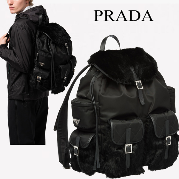 PRADA リュック ナイロン ラビットファー プラダ うさぎ バックパック 2VZ016V0PI2BL9 スーパーコピー