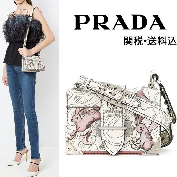 PRADAウサギが PRADA Grace 1BD045 2EAO F0384ラビットカーフレザーバッグ スーパーコピー