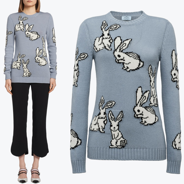 プラダ うさぎ ニット ニット・セーター RABBIT INTARSIA CASHMERE BLEND SWEATER スーパーコピー