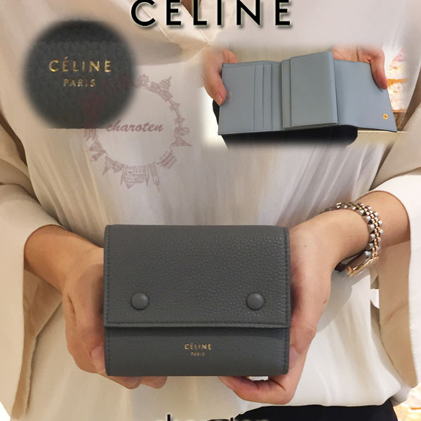 CELINE 折りたたみ財布 裏地blueで大人配色♡三つ折り財布 セリーヌコピー