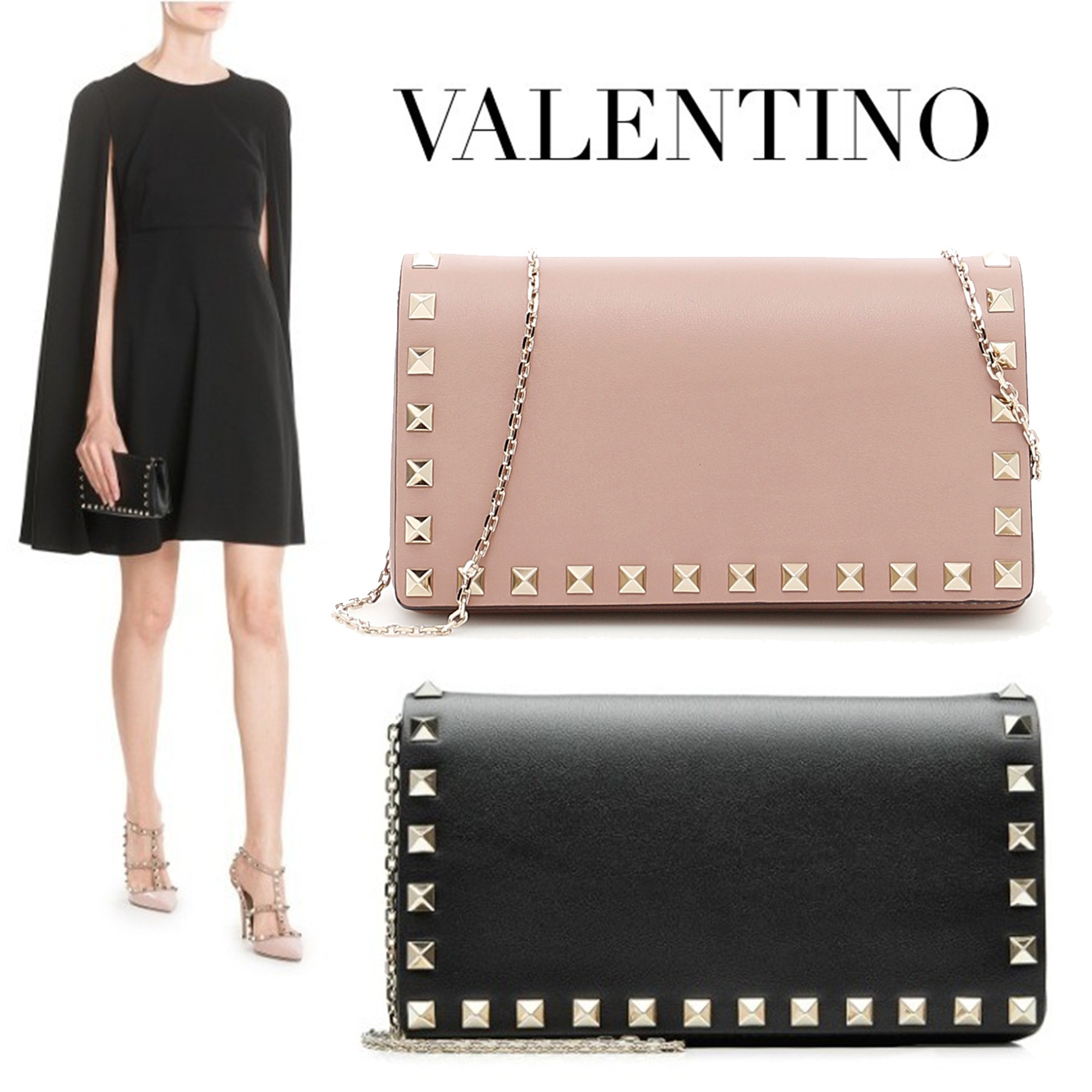 VALENTINO ロックスタッド チェーンクロスボディバッグ LW2P0372BOL 0NO パウダーピンク ヴァレンティノ 財布 コピー