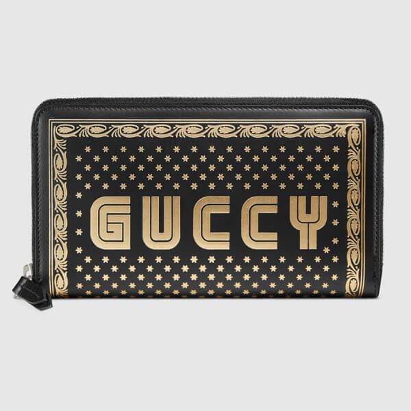 グッチ 財布 コピー GUCCI GUCCY スター フレーム モチーフのメタリックゴールド プリントされたジップアラウンドウォレット