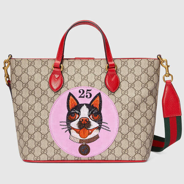 グッチ トート バッグ コピー GUCCI GGスプリーム ボストンテリア トートバッグ ワンちゃん ボスコがモチーフ