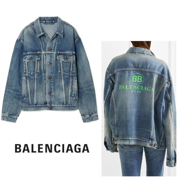 バレンシアガ デニムジャケット ブルー コピー BALENCIAGA 18春夏oversized とネオングリーンのデニム