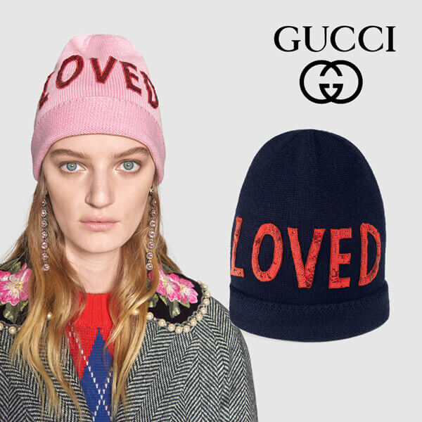 18AW GUCCI グッチスーパーコピー スパンコールLOVEニットキャップ