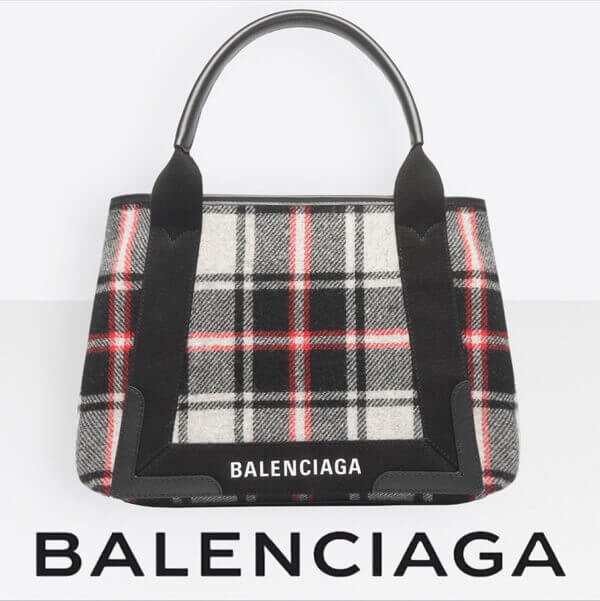 2019新作限定  BALENCIAGA バレンシアガ トートバッグ スーパーコピー ネイビーカバスSウールチェックトート