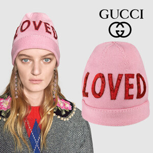 18AW GUCCI グッチスーパーコピー スパンコール "Loved" ウールハット ビーニー