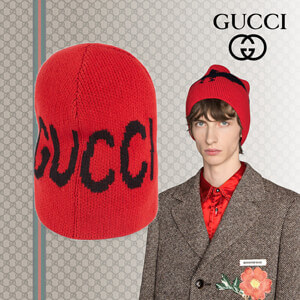 18AW GUCCI グッチスーパーコピー バット＆GUCCIロゴ付き ウールハット ビーニー