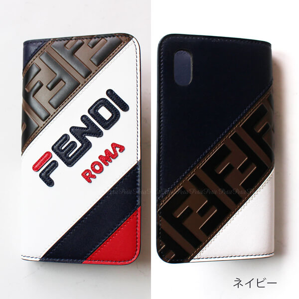 フェンディiPhoneXS ケース コピー FENDI マニア Fendi手帳型iPhone X iPhone Xs用ケース ネイビー＆ホワイト