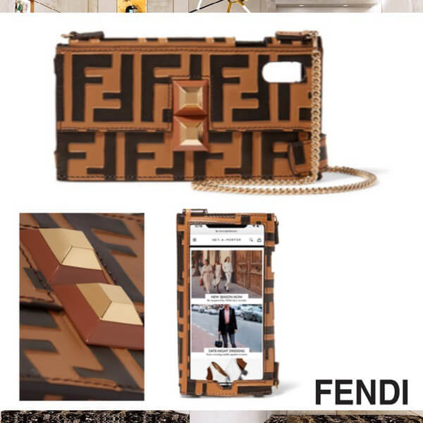 フェンディiPhoneXS ケース コピー FENDI フェンディ 18AW FF チェーン ガラス装飾 iPhone X iPhone Xsケース