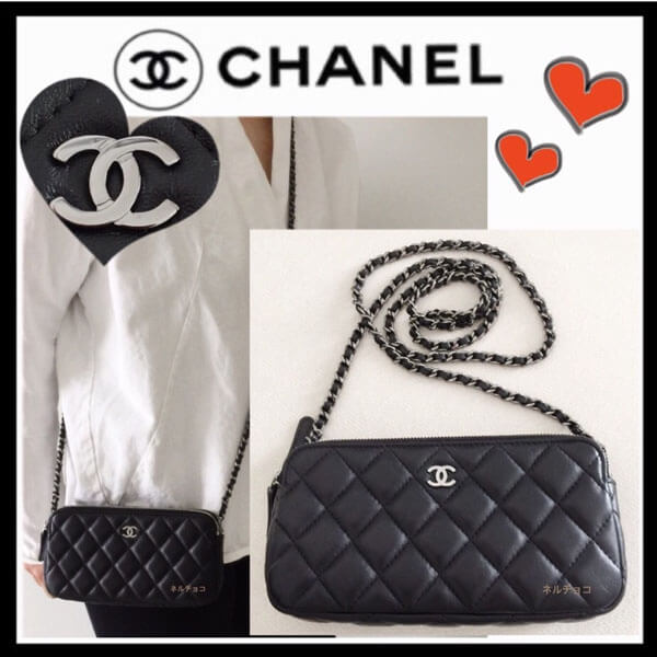 シャネルコピーCHANEL チェーンウォレット ラムスキン ブラック シルバー金具 Cウォレットポーチ