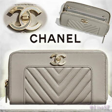 シャネルコピー CHANEL CC シープ×金金具 ジップロングウォレット/灰色