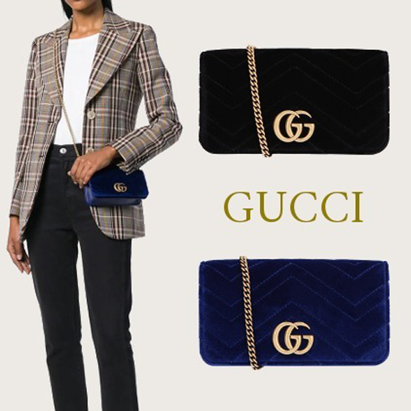 2020新作限定【VIPセール】グッチスーパーコピー GUCCI マーモント ベルベット ショルダーバッグ 4884269QIET 4511 ブルー