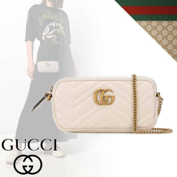 2020年春夏新作【グッチ偽物】GUCCI GGマーモント ミニ チェーンバッグ ホワイト