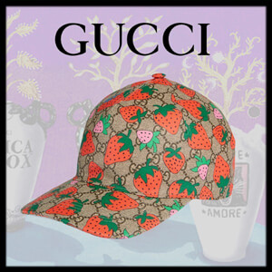 2020新作GUCCI グッチストロベリー(いちご) プリント GG キャップ 584412 3HH36 8472