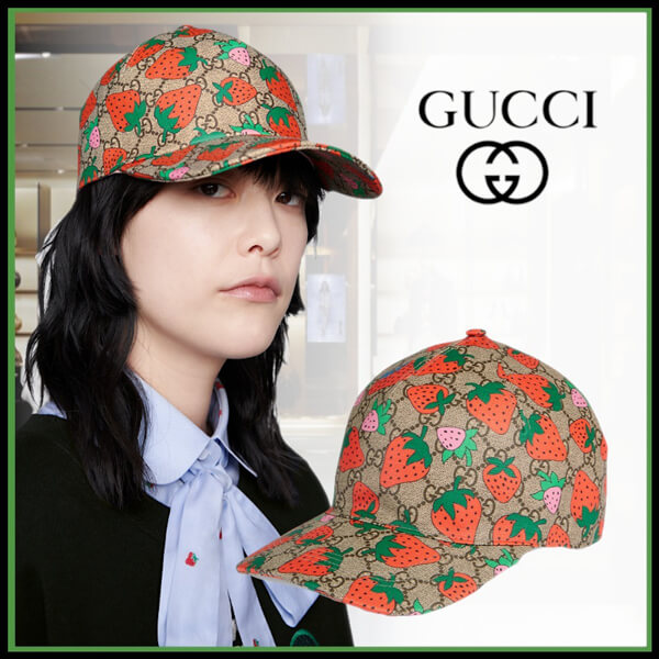 2020新作GUCCI グッチストロベリー(いちご) プリント GG キャップ 584412 3HH36 8472